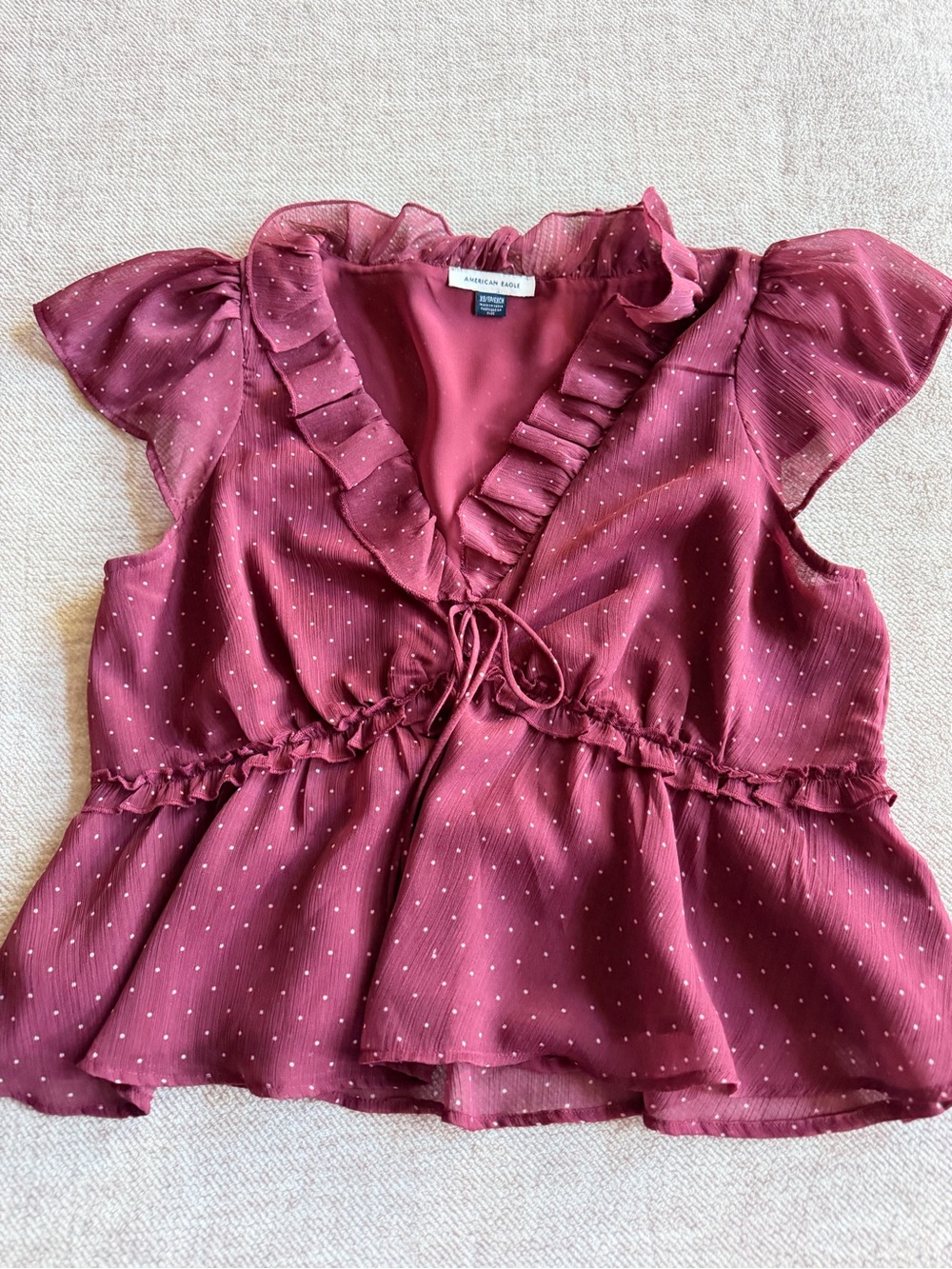 American Eagle Outfitters Burgundy Ruffle Tie-Front Blouse